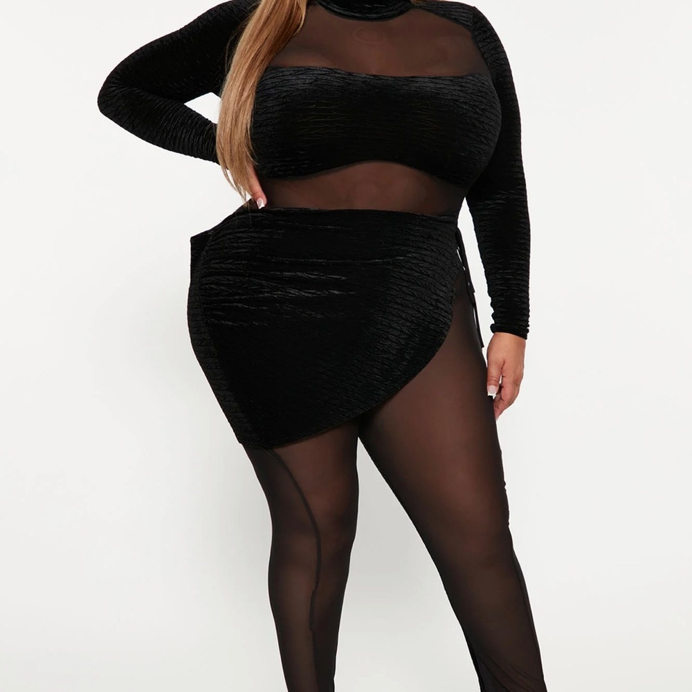 Sold out everywhere black mesh, velvet jumpsuit, bodysuit, sexy, sheer XL NEW
